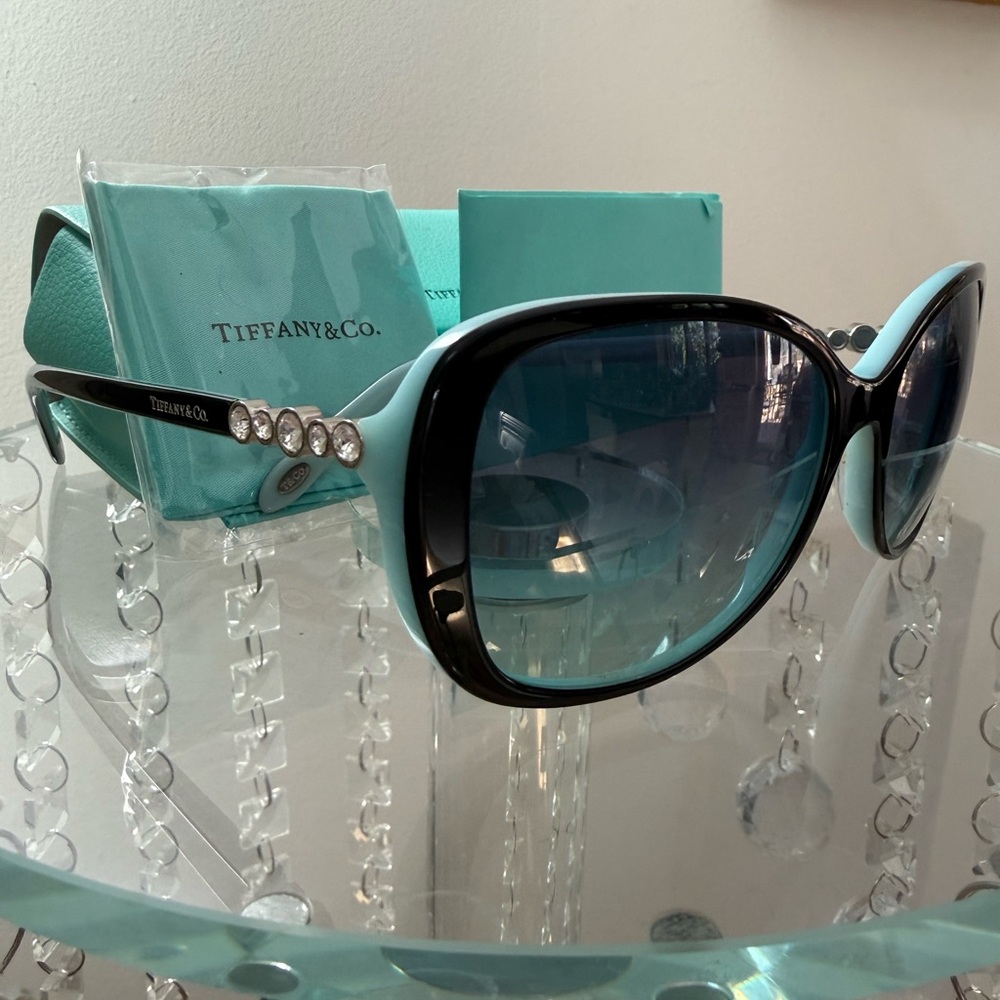Tiffany & Co. Women's Black and Tiffany Blue Crystal Accent Sunglasses